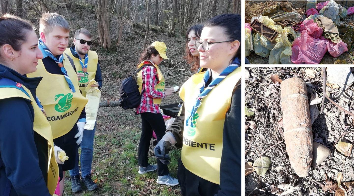 Anche una bomba tra i rifiuti, i ragazzi puliscono il monte Calvario